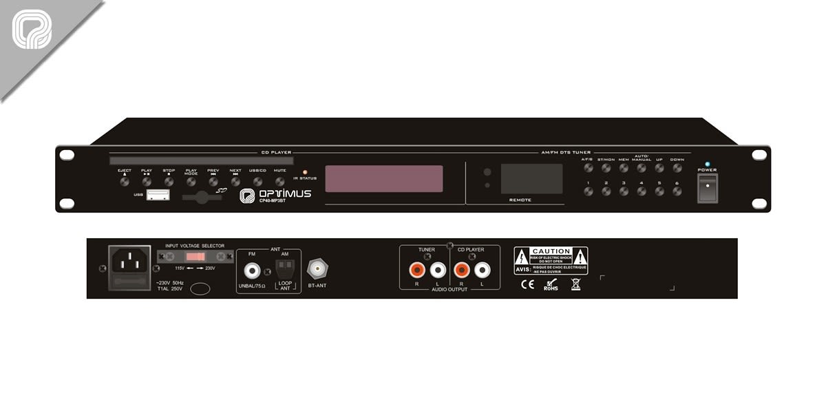 Monacor - Lecte CD,MP3,tunerFM/RDS,BT,1U