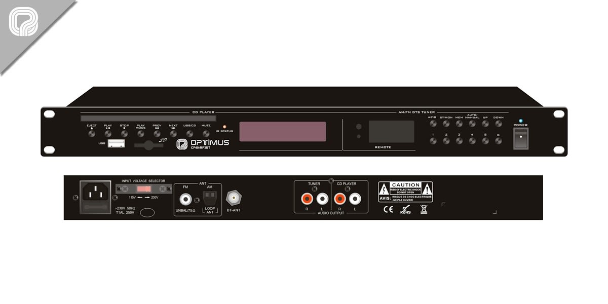 Monacor - Lecteur CD, MP3, tuner FM/RDS, BT, 1U