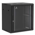 Monacor - Rack pour appareil 19", 12 U, noir, fixation murale, porte en verre