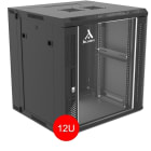 Monacor - Rack pour appareil 19", 12 U, noir, fixation murale, pivotant, porte en verre