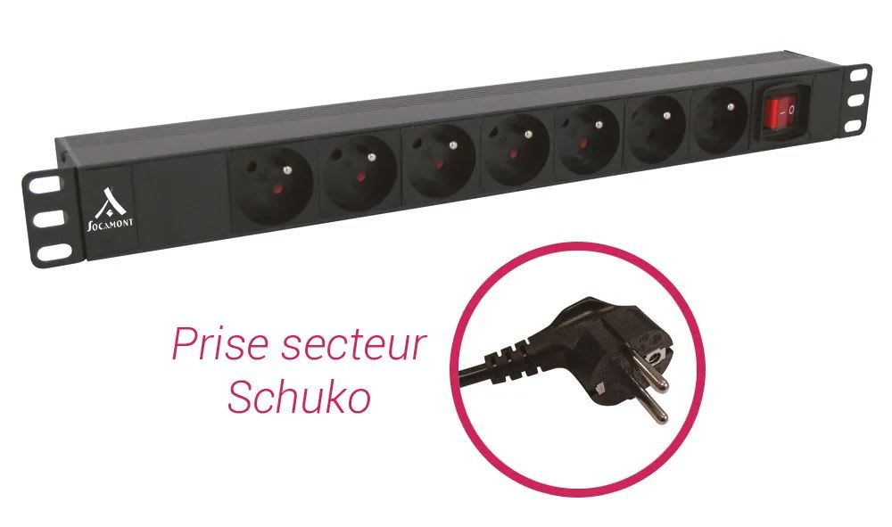 Monacor - Bandeau PDU multiprises 19", avec interrupteur, 7 prises