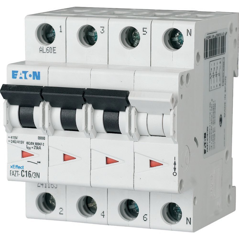 Eaton Industries France SAS - Disjoncteur modulaire FAZT, 10A, 3P+N, 25kA (IEC/EN 60947-2), courbe B