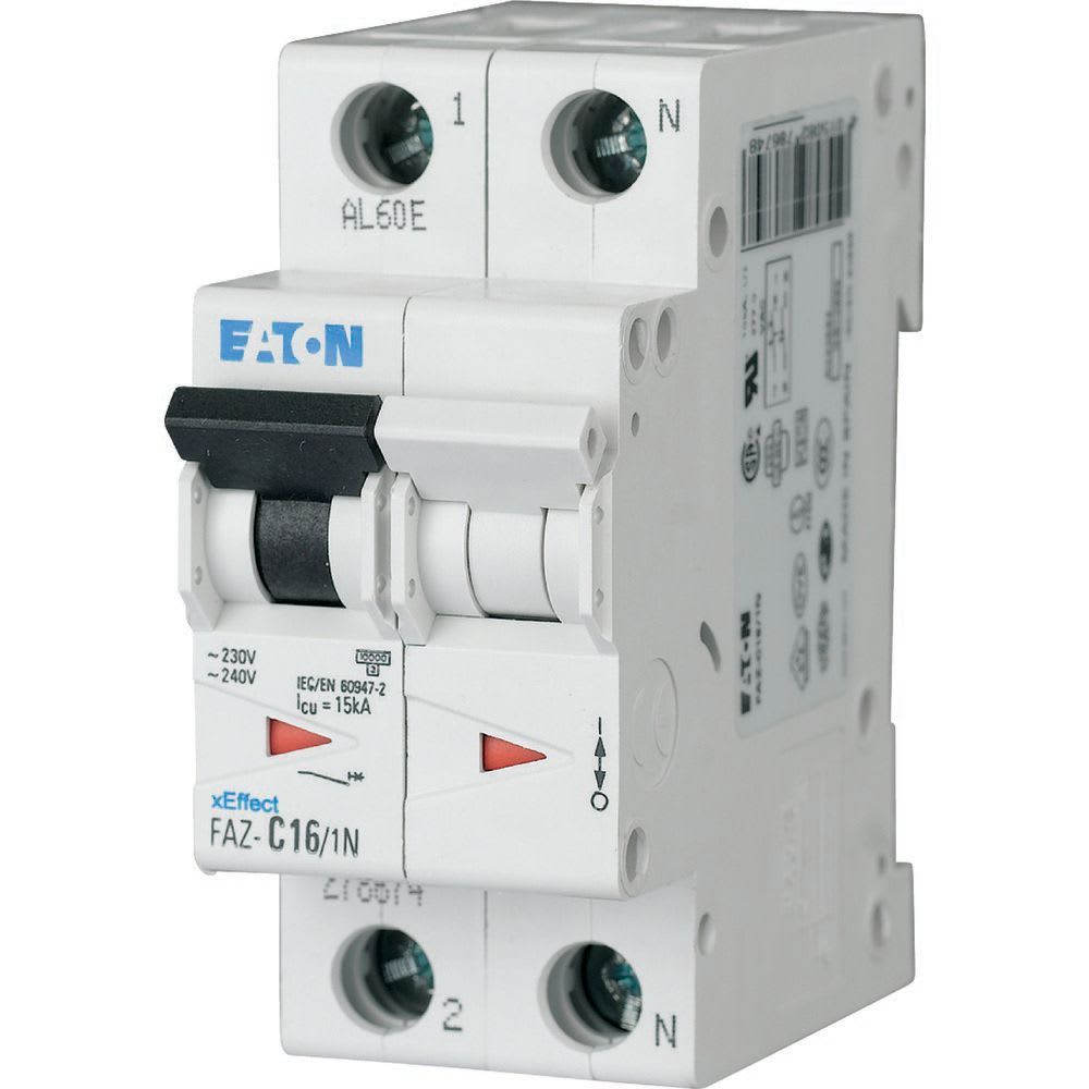 Eaton Industries France SAS - Disjoncteur modulaire FAZ, 1,5A, 1P+N, 15kA (IEC/EN 60947-2), courbe C