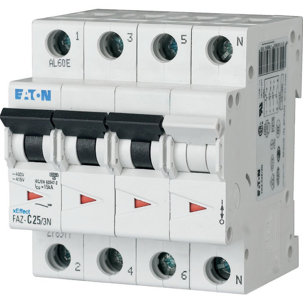Eaton Industries France SAS - Disjoncteur modulaire FAZ, 2,5A, 3P+N, 15kA (IEC/EN 60947-2), courbe C