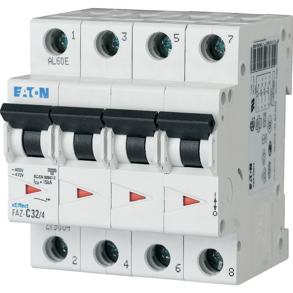 Eaton Industries France SAS - Disjoncteur modulaire FAZ, 12A, 4P, 15kA (IEC/EN 60947-2), courbe C
