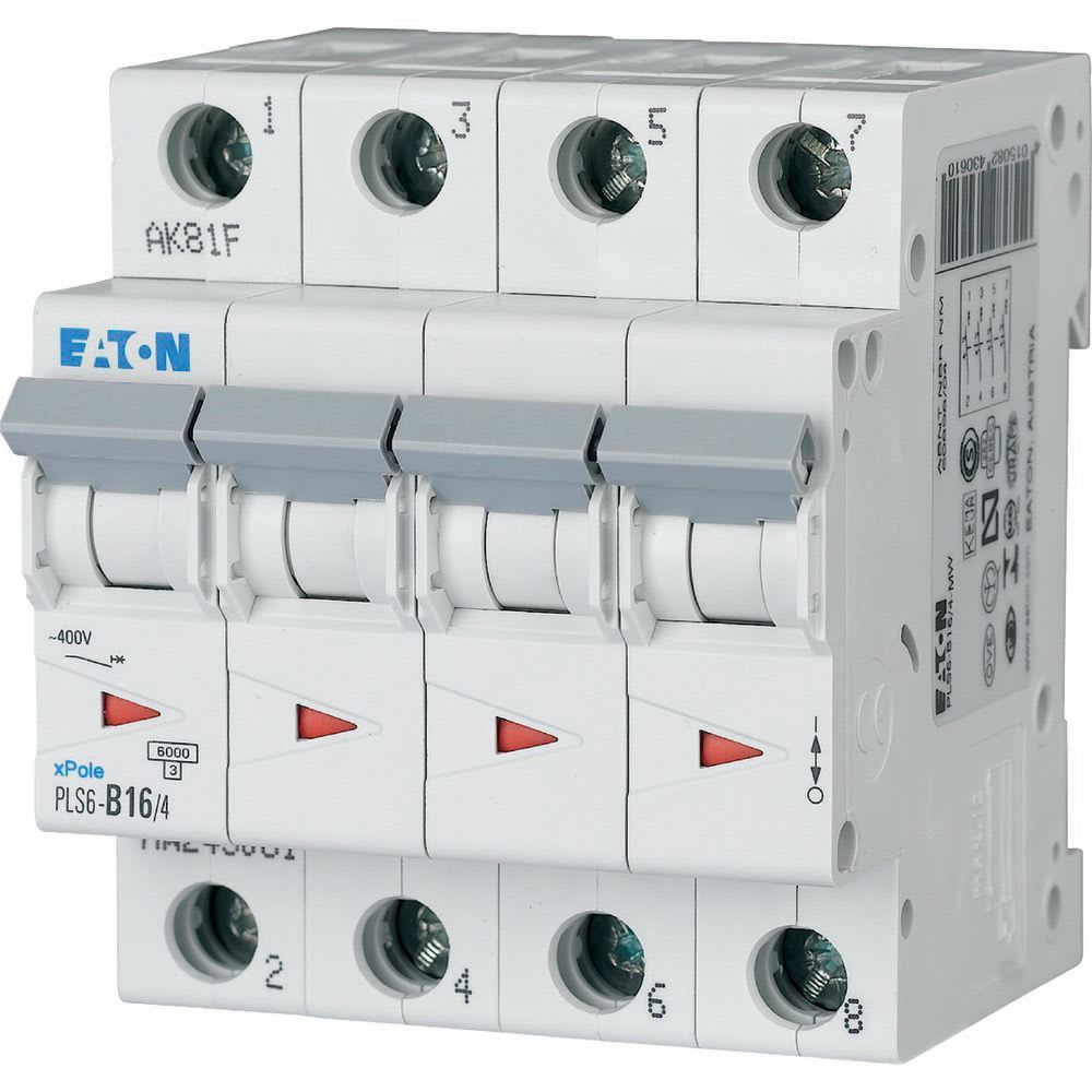 Eaton Industries France SAS - Disjoncteur modulaire PLS6, 4P, 16A ,6kA (EN 60898), courbe C