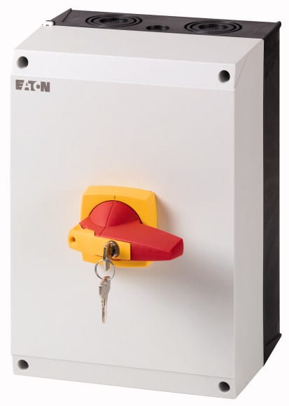 Eaton Industries France SAS - Inter. 3P, monté sur coffret CI-K, serrure cylindre, poignée rouge/jaune