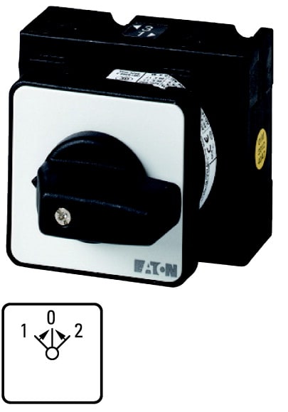 Eaton Industries France SAS - Inverseurs, Contacts: 2, 32 A, plastron: 2>0<1, 45 °, à rappel, encastré