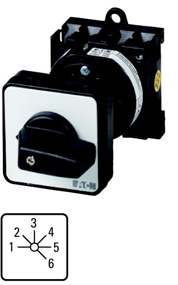 Eaton Industries France SAS - Commut. à gradin, cont.: 6, 20A, 6 crans 45°, à acc., encastré, fix. arrière