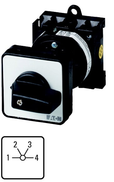 Eaton Industries France SAS - Commut. à gradin, cont.: 4, 20A, 4 crans 45°, à acc., encastré, fix. arrière