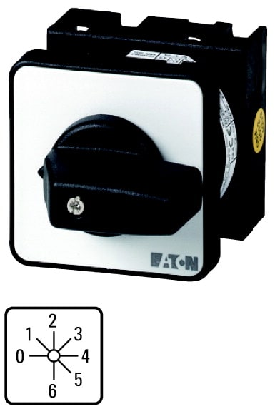 Eaton Industries France SAS - Commutateur à gradin, cont.: 6, 20A, 0-6, 45°, 6 crans 45°, à acc., encastré