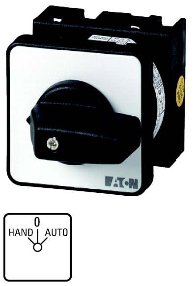 Eaton Industries France SAS - Inverseurs, Contacts: 4, 20A, plastron: HAND-0-AUTO, 45°, à accrochage, encastré