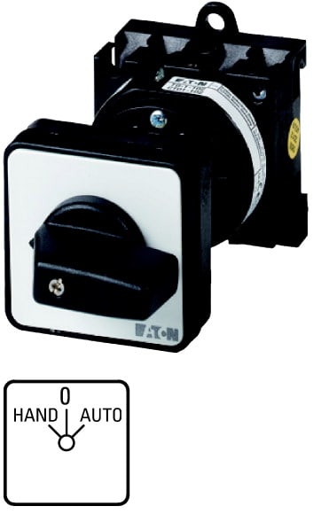 Eaton Industries France SAS - Inverseur, cont.: 4, 20A, HAND-0-AUTO, 45°, à acc., encastré, fixation arrière