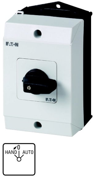 Eaton Industries France SAS - Inverseur, cont.: 4, 32A, HAND>0-AUTO, 45°, à accrochage, à rappel, en saillie