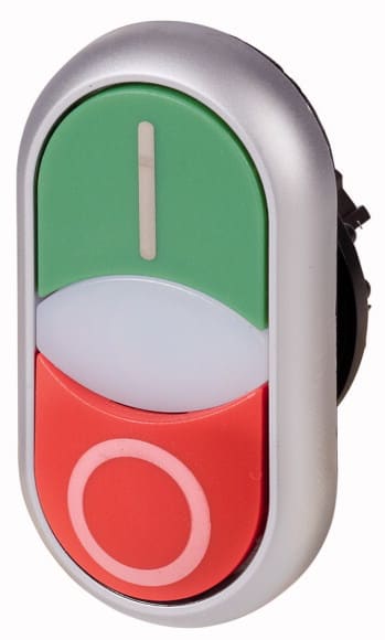 Eaton Industries France SAS - Bouton-poussoir double, voyant lumineux, plat, vert, blanc, bouton d'arrêt rouge