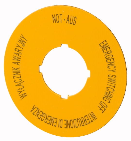 Eaton Industries France SAS - Étiquette, arrêt d'urgence, D=60mm, jaune, PL, EN, DE, IT