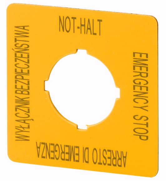 Eaton Industries France SAS - Étiquette, arrêt d'urgence, HxL=50x50mm, jaune, PL, EN, DE, IT