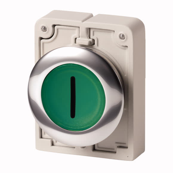 Eaton Industries France SAS - Bouton poussoir lumineux, 30mm, flush, a rappel,vert, avec inscription