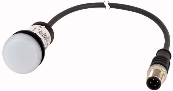 Eaton Industries France SAS - Voyant lumineux, RMQ Compact, blanc, plat, 0o/0f, M12A-male, câble noir, 0,2 m.