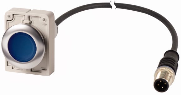 Eaton Industries France SAS - Bouton-poussoir lumineux, à rappel, 1 N/O, bleu,, cable extrémité ouverte, 1 m