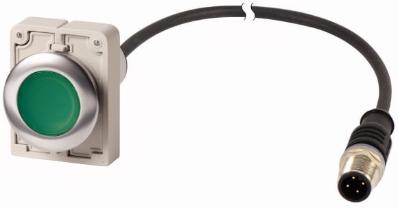 Eaton Industries France SAS - Bouton-poussoir lumineux, à accroch, 1 N/O, vert,, cable + connecteur M12A, 1 m
