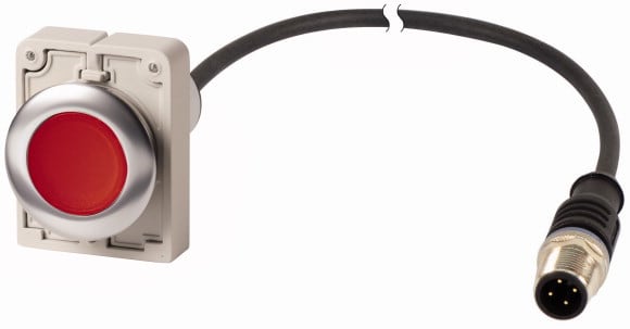 Eaton Industries France SAS - Bouton-poussoir lumineux, à accroch, 1 N/C, rouge,, cable + connecteur M12A, 1 m