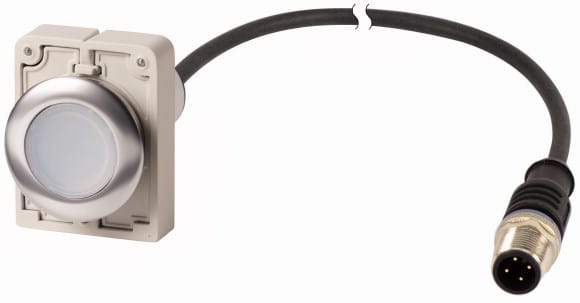 Eaton Industries France SAS - Bouton-poussoir lumineux, à rappel, 1 N/O, blanc,, cable + connecteur M12A, 1 m
