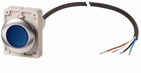 Eaton Industries France SAS - Bouton-poussoir lumineux, à rappel, 1 N/O, bleu,, cable extrémité ouverte, 3.5 m