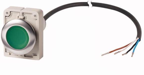 Eaton Industries France SAS - Bouton-poussoir lumineux, à accroch, 1 N/O, vert,, cable extrémité ouverte, 1 m