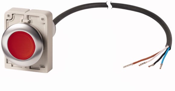 Eaton Industries France SAS - Bouton-poussoir lumineux, à accroch, 1 N/C, rouge,, cable extrémité ouverte, 1 m