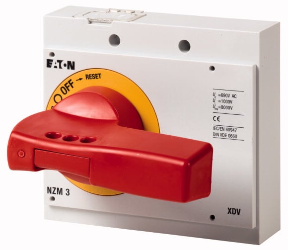 Eaton Industries France SAS - Poignée rotative pour mécanisme inverseur, rouge-jaune, verrouillable, taille 3