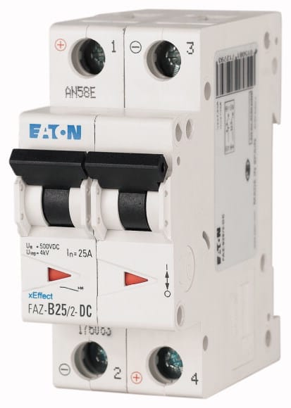 Eaton Industries France SAS - Disjoncteur modulaire FAZ-DC, 2A, 2P, 15kA (IEC/EN 60947-2), courbe B, DC