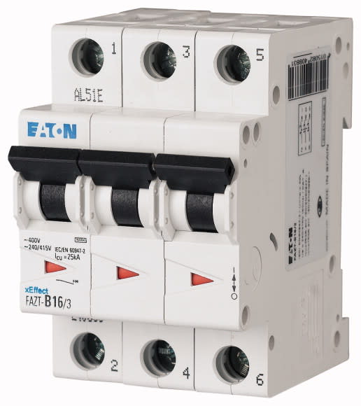 Eaton Industries France SAS - Disjoncteur modulaire FAZT, 16A, 3P, 25kA (IEC/EN 60947-2), courbe C