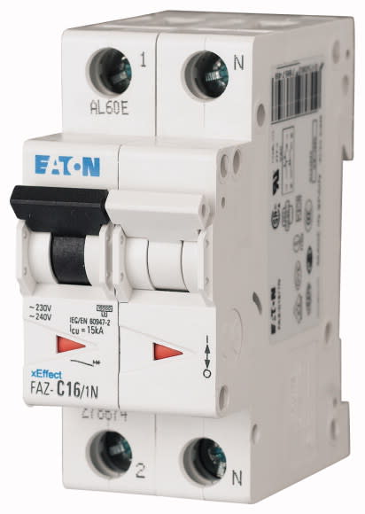 Eaton Industries France SAS - Disjoncteur modulaire FAZ, 40A, 1P+N, 15kA (IEC/EN 60947-2), courbe B