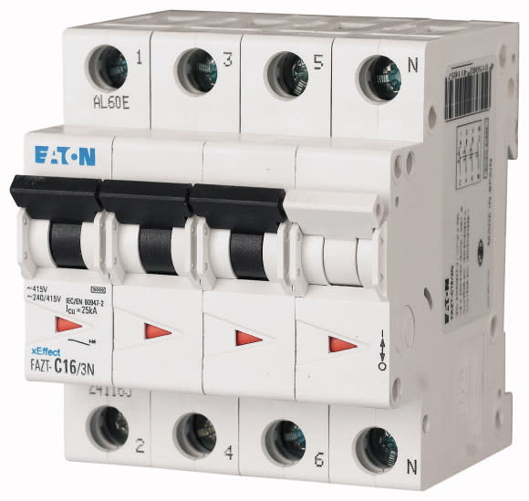 Eaton Industries France SAS - Disjoncteur modulaire FAZT, 20A, 3P+N, 25kA (IEC/EN 60947-2), courbe D