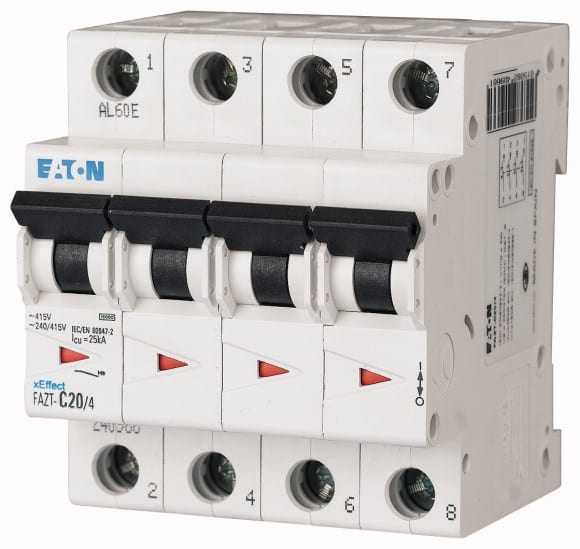 Eaton Industries France SAS - Disjoncteur modulaire FAZT, 3A, 4P, 25kA (IEC/EN 60947-2), courbe B