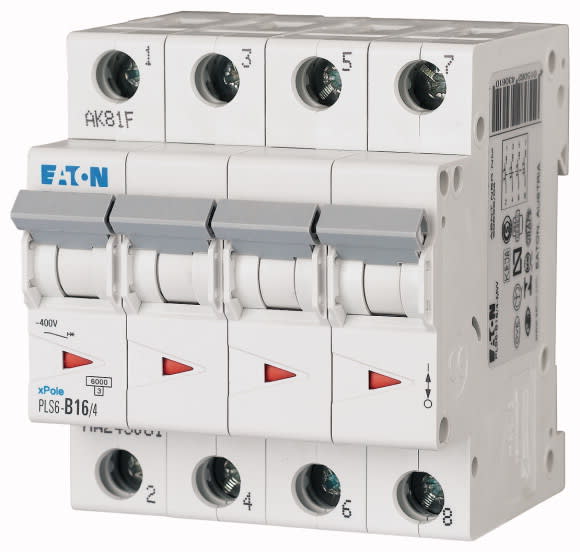Eaton Industries France SAS - Disjoncteur modulaire PLS6, 4P, 16A ,6kA (EN 60898), courbe D