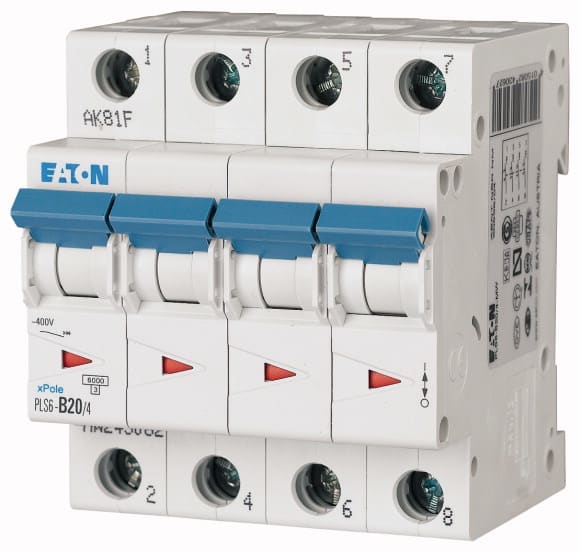 Eaton Industries France SAS - Disjoncteur modulaire PLS6, 4P, 20A ,6kA (EN 60898), courbe C