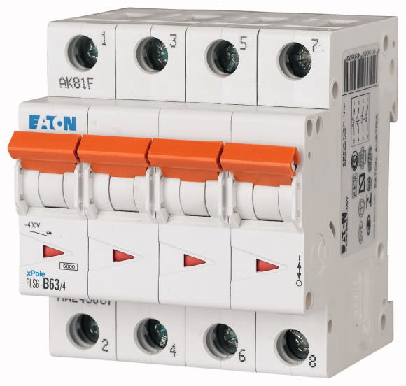 Eaton Industries France SAS - Disjoncteur modulaire PLS6, 4P, 63A ,6kA (EN 60898), courbe C