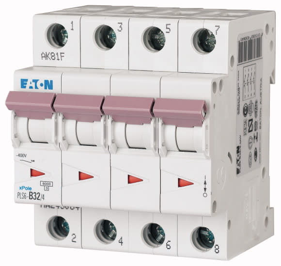 Eaton Industries France SAS - Disjoncteur modulaire PLS6, 4P, 32A ,6kA (EN 60898), courbe D