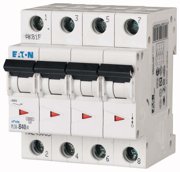 Eaton Industries France SAS - Disjoncteur modulaire PLS6, 4P, 40A ,6kA (EN 60898), courbe C