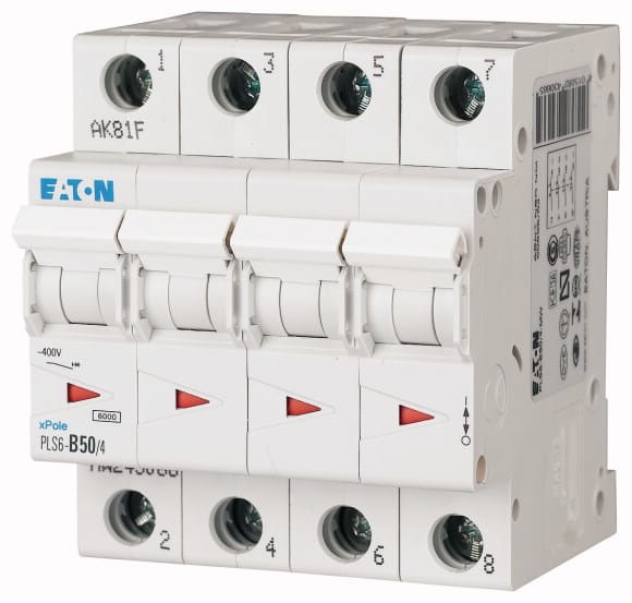 Eaton Industries France SAS - Disjoncteur modulaire PLS6, 4P, 50A ,6kA (EN 60898), courbe C