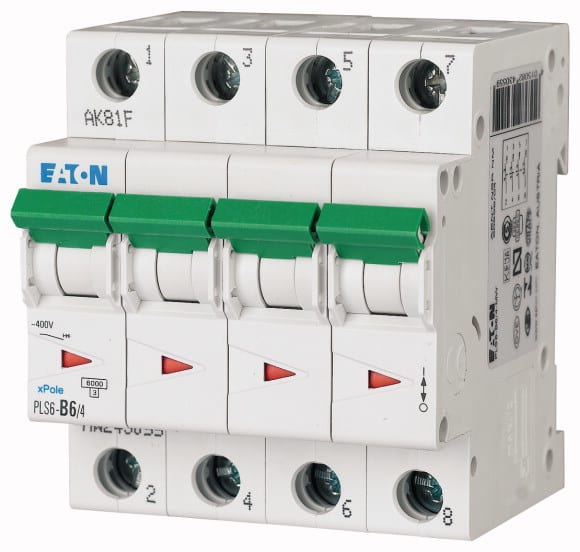 Eaton Industries France SAS - Disjoncteur modulaire PLS6, 4P, 6A ,6kA (EN 60898), courbe D