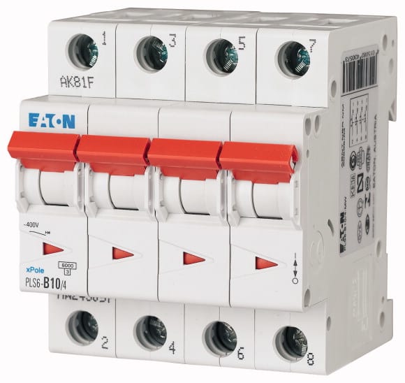 Eaton Industries France SAS - Disjoncteur modulaire PLS6, 4P, 10A ,6kA (EN 60898), courbe D