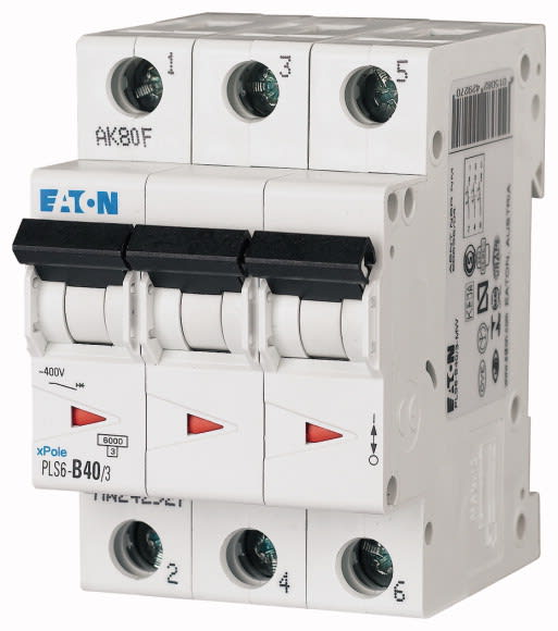 Eaton Industries France SAS - Disjoncteur modulaire PLS6, 3P, 40A ,6kA (EN 60898), courbe C