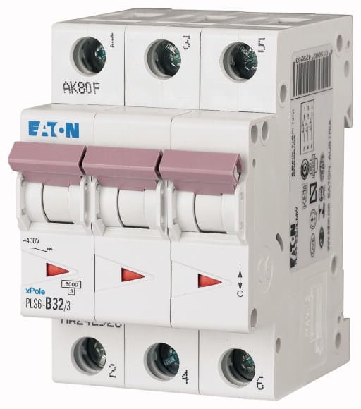 Eaton Industries France SAS - Disjoncteur modulaire PLS6, 3P, 32A ,6kA (EN 60898), courbe C