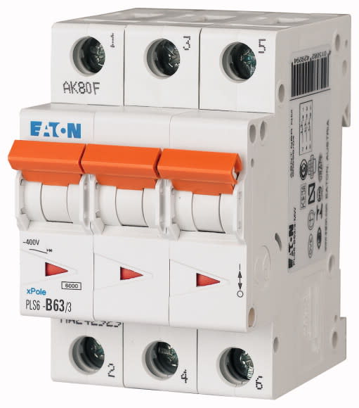 Eaton Industries France SAS - Disjoncteur modulaire PLS6, 3P, 63A ,6kA (EN 60898), courbe C