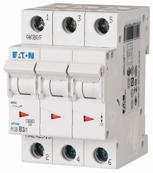 Eaton Industries France SAS - Disjoncteur modulaire PLS6, 3P, 6A ,6kA (EN 60898), courbe D
