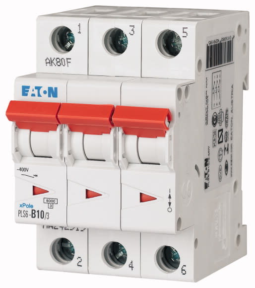 Eaton Industries France SAS - Disjoncteur modulaire PLS6, 3P, 10A ,6kA (EN 60898), courbe D