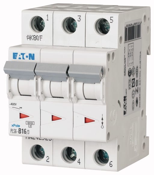 Eaton Industries France SAS - Disjoncteur modulaire PLS6, 3P, 16A ,6kA (EN 60898), courbe D